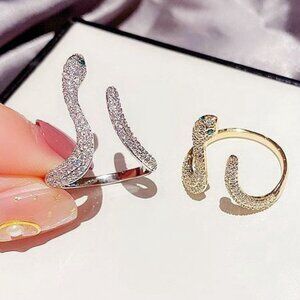 NEW 925 Sterling Silver Emerald Diamond Snake Serpent Adjustable Ring ^